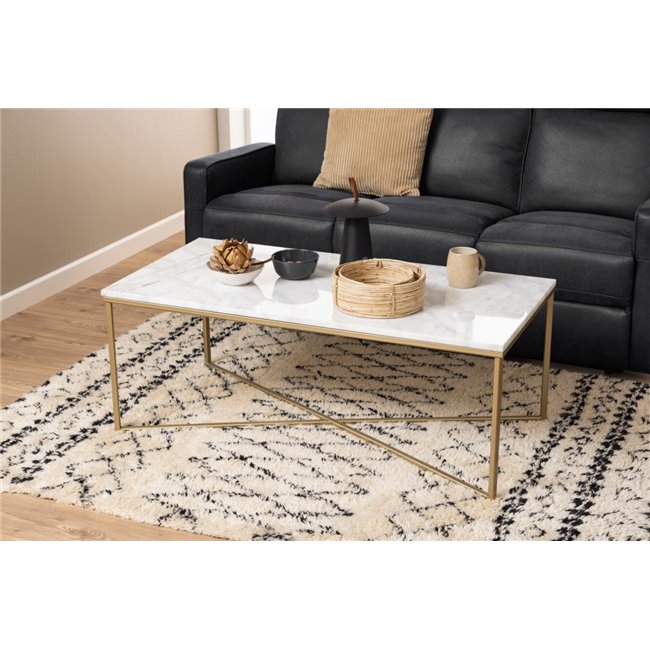 Coffee table Aisma, white, artificial marble/brass colour legs, H46x120x60cm