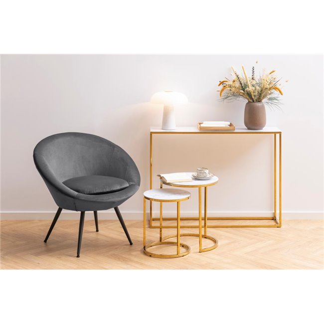 Console table Alis,top glass, white marble look/gold legs, H80.5x110x26cm