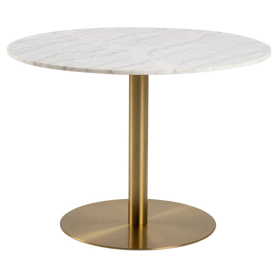 Dining table Acorby, white, artificial marble/brass colour legs, H75xD105cm