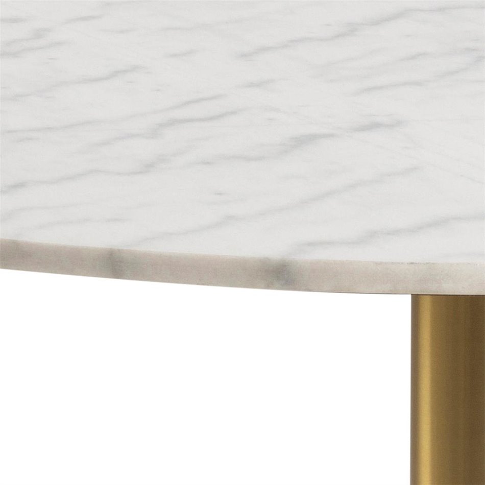 Dining table Acorby, white, artificial marble/brass colour legs, H75xD105cm