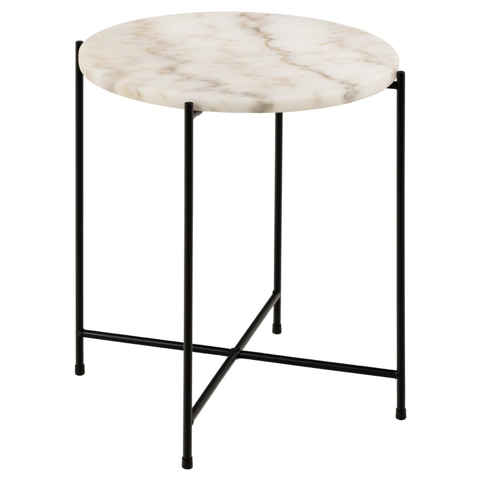 Side table Avila, white, artificial marble/black legs H45xD42cm