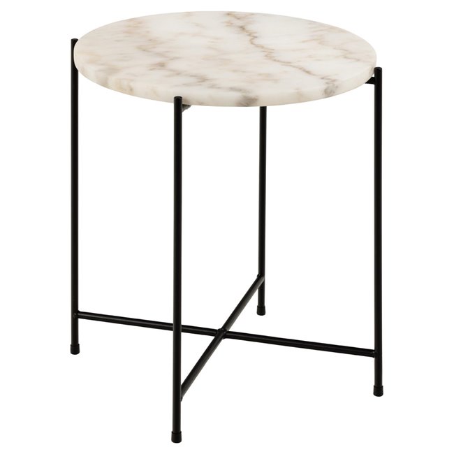 Side table Avila, white, artificial marble/black legs H45xD42cm
