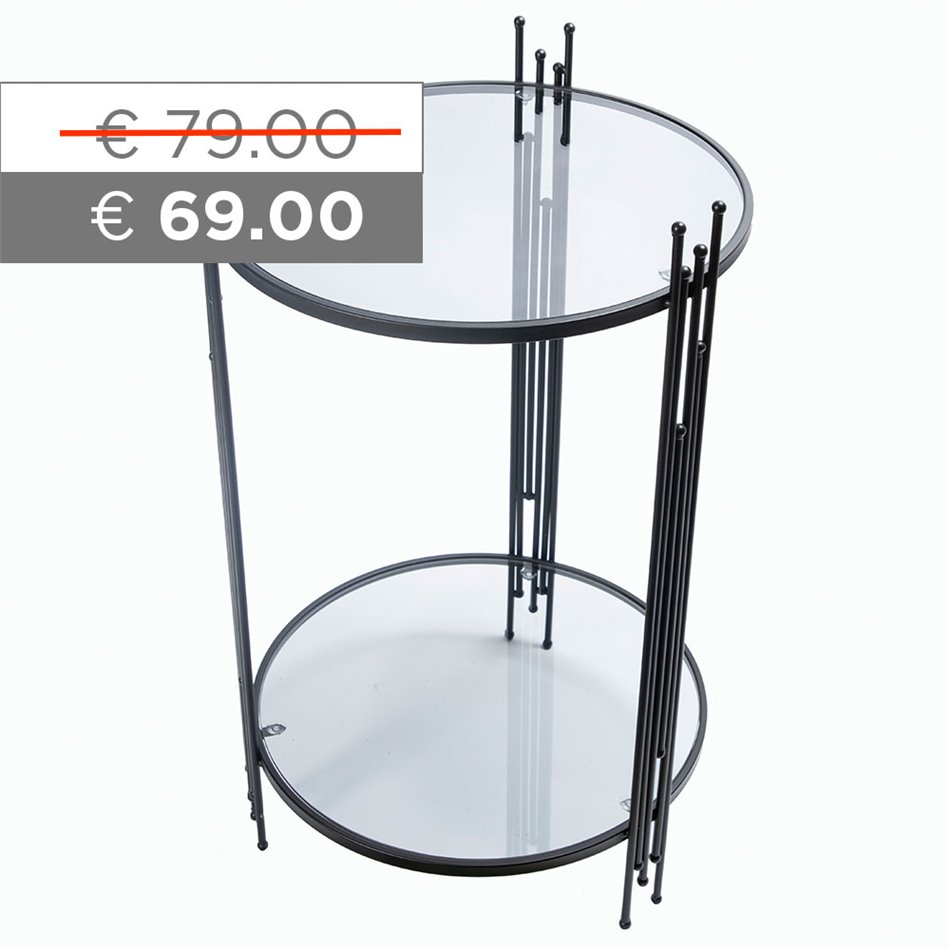 Металлический столик Bampton L, черный, стеклянная столешница, H67см, D41,5см