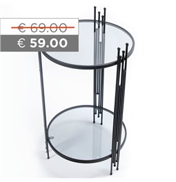 Metal table Bampton M, black, glass top, H62cm D35cm