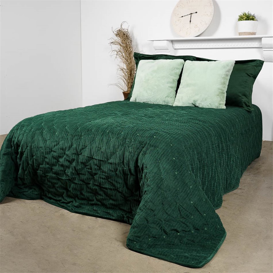 Bed cover Jolanta, green, velvet, 160x220cm