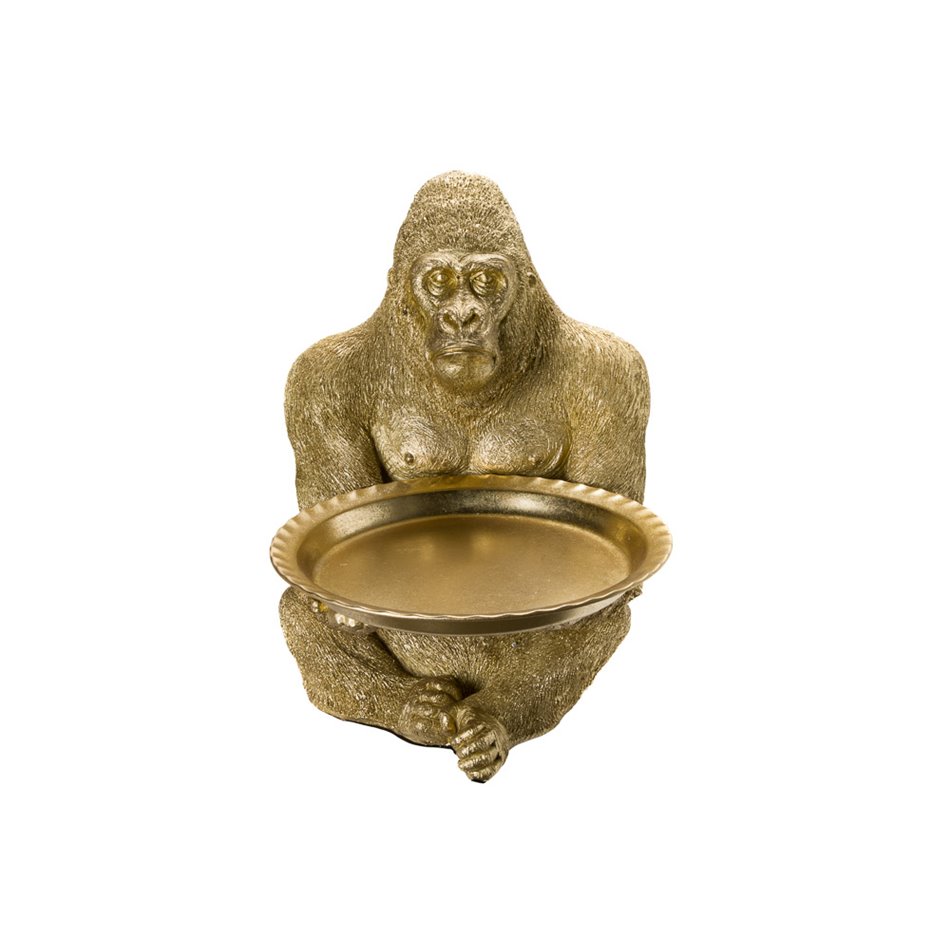 Decorative figure Gorilla hold leave plate, 39x31x37.5cm