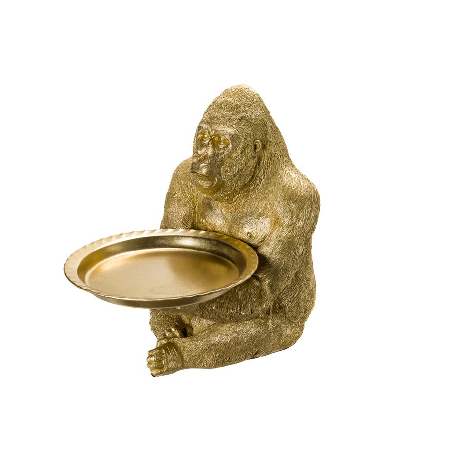 Decorative figure Gorilla hold leave plate, 39x31x37.5cm