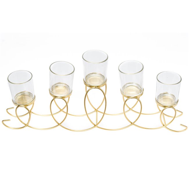Candle holder Arch x5, metal/glass, golden, 24x50x7cm