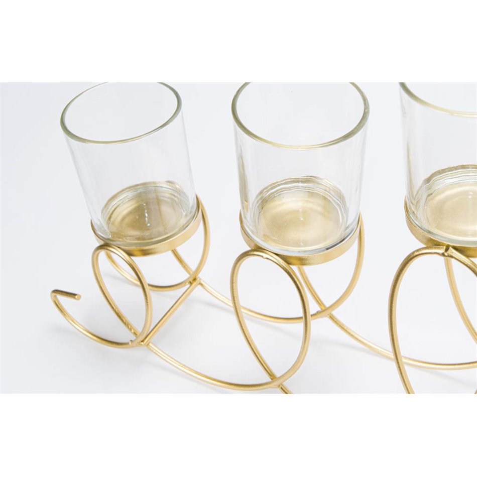 Candle holder Arch x5, metal/glass, golden, 24x50x7cm