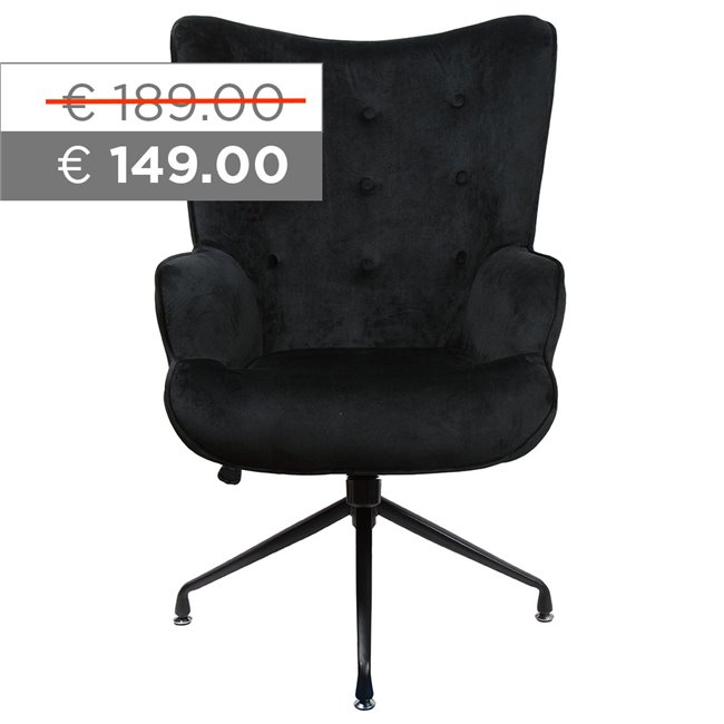 Armchair Dallas, black, velvet, 103x75.5x70cm, seat height 50cm
