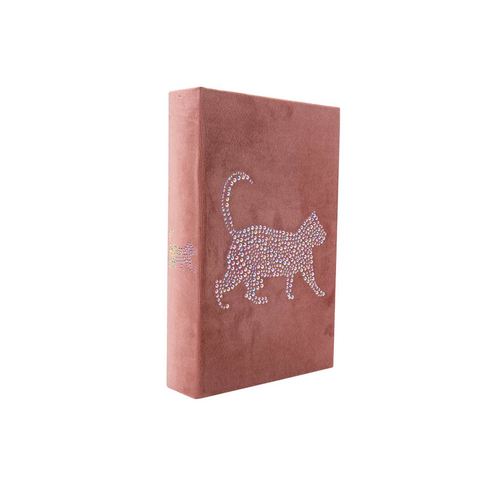 Book box Cat S, velvet, pink,  26x17x5cm