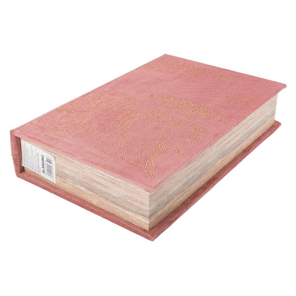Book box Elephants L, velvet, pink, 33x22x7cm