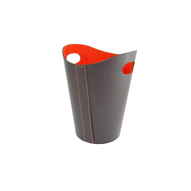Dustbin, brown PU/orange suede d26x30cm