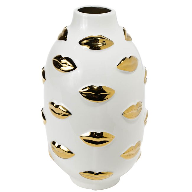 Vase Malija lips, white/gold, 15x15x24.5cm
