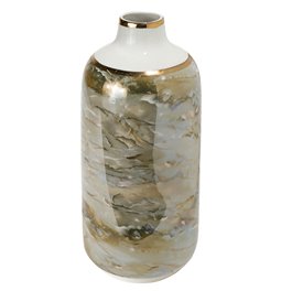 Vase Mallena 2, white/olive/gold, 15.2x15.2x33.5cm