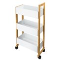 3 tier CADDY WHEELS, white/natural, H80,5X41x20cm