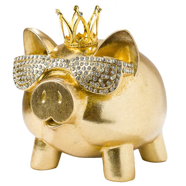 Deco Vinyl Pig, golden, 17.5x17x14cm
