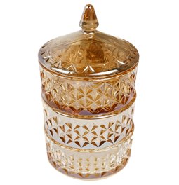 Candy jar with lid, amber glass, 23x13x13cm