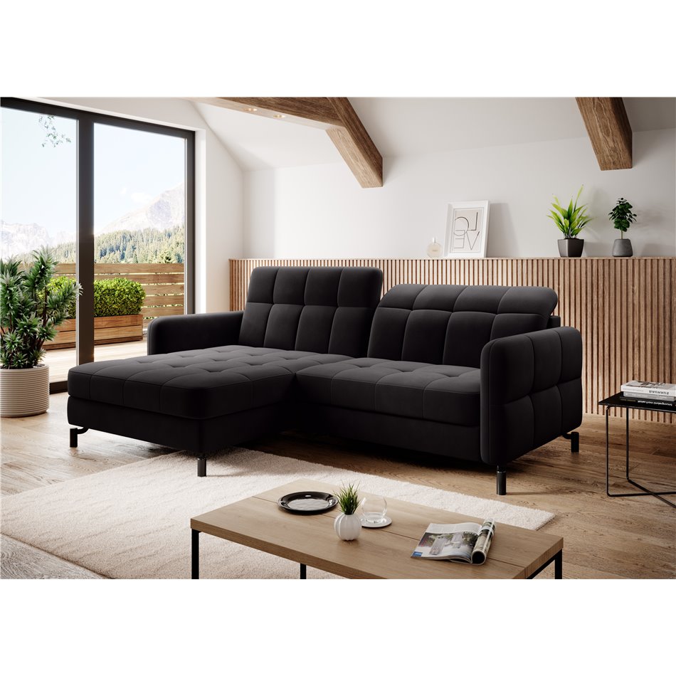 Угловой диван Elorelle L, Mat Velvet 99, черный, H105x225x160