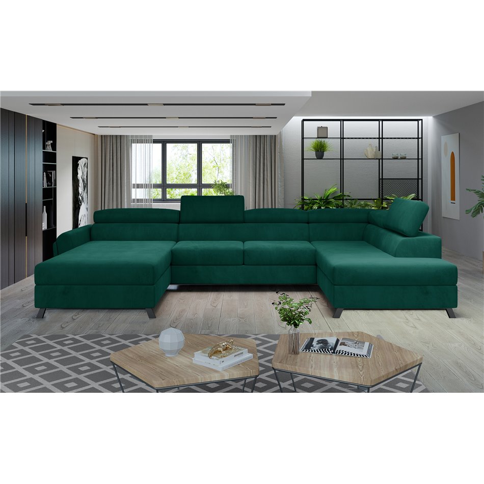 Corner sofa Elosette R, Monolith 37, green, H98x370x200