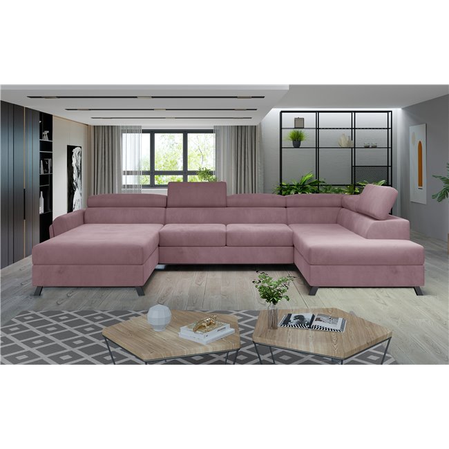 Corner sofa Elosette R, Monolith 63, pink, H98x370x200