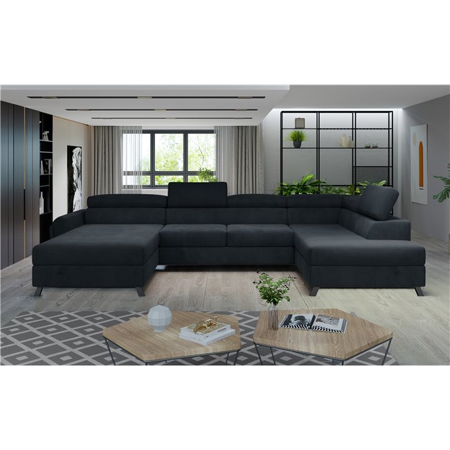Corner sofa Elosette R, Monolith 97, gray, H98x370x200