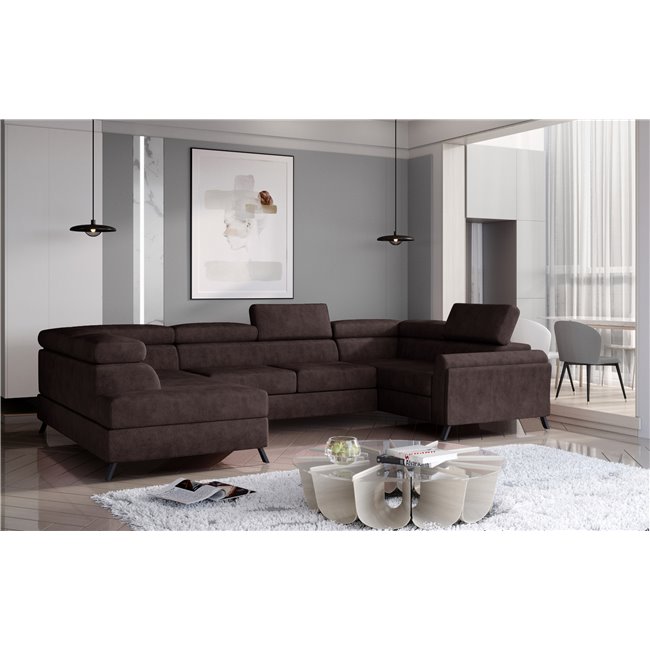 Corner sofa Elscada L, Dora 28, brown, H98x330x200