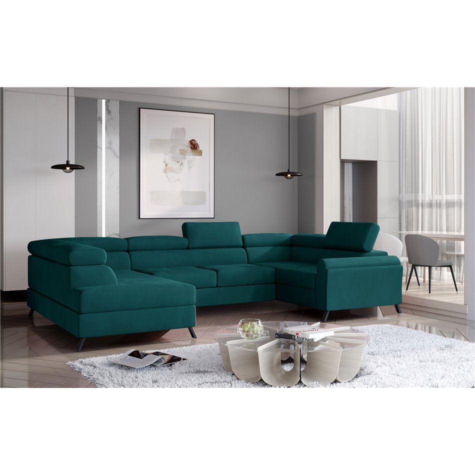 Corner sofa Elscada L, Mat Velvet 75, blue, H98x330x200