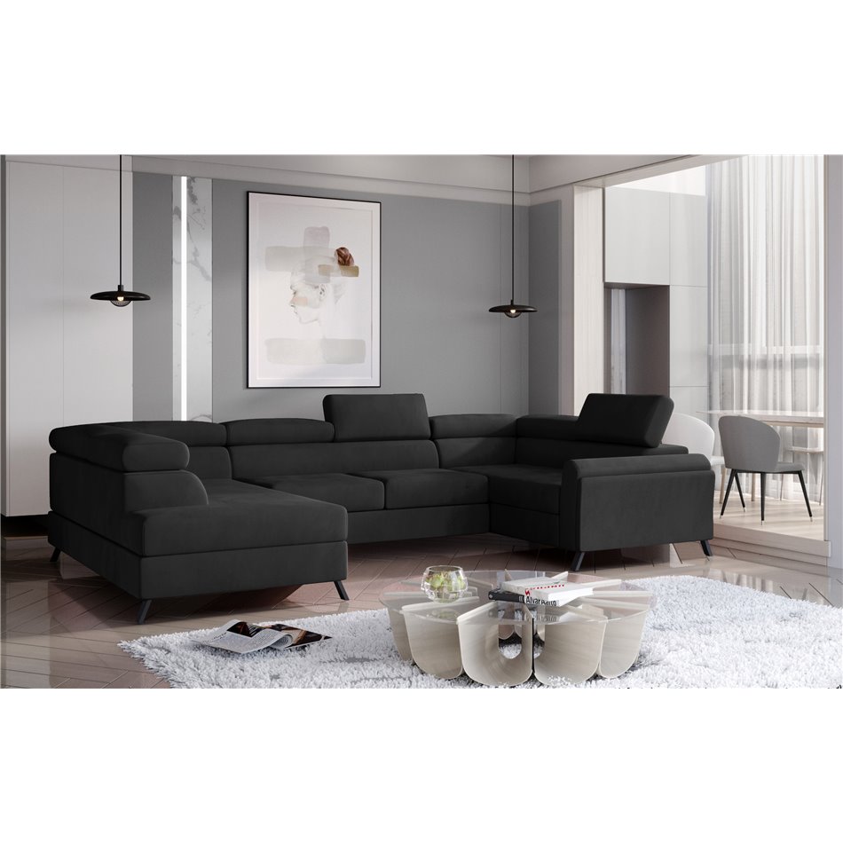 Corner sofa Elscada L, Mat Velvet 99, black, H98x330x200