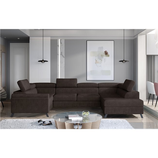 Corner sofa Elscada R, Dora 28, brown, H98x330x200