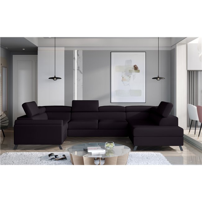 Угловой диван Elscada R, Mat Velvet 99, черный, H98x330x200