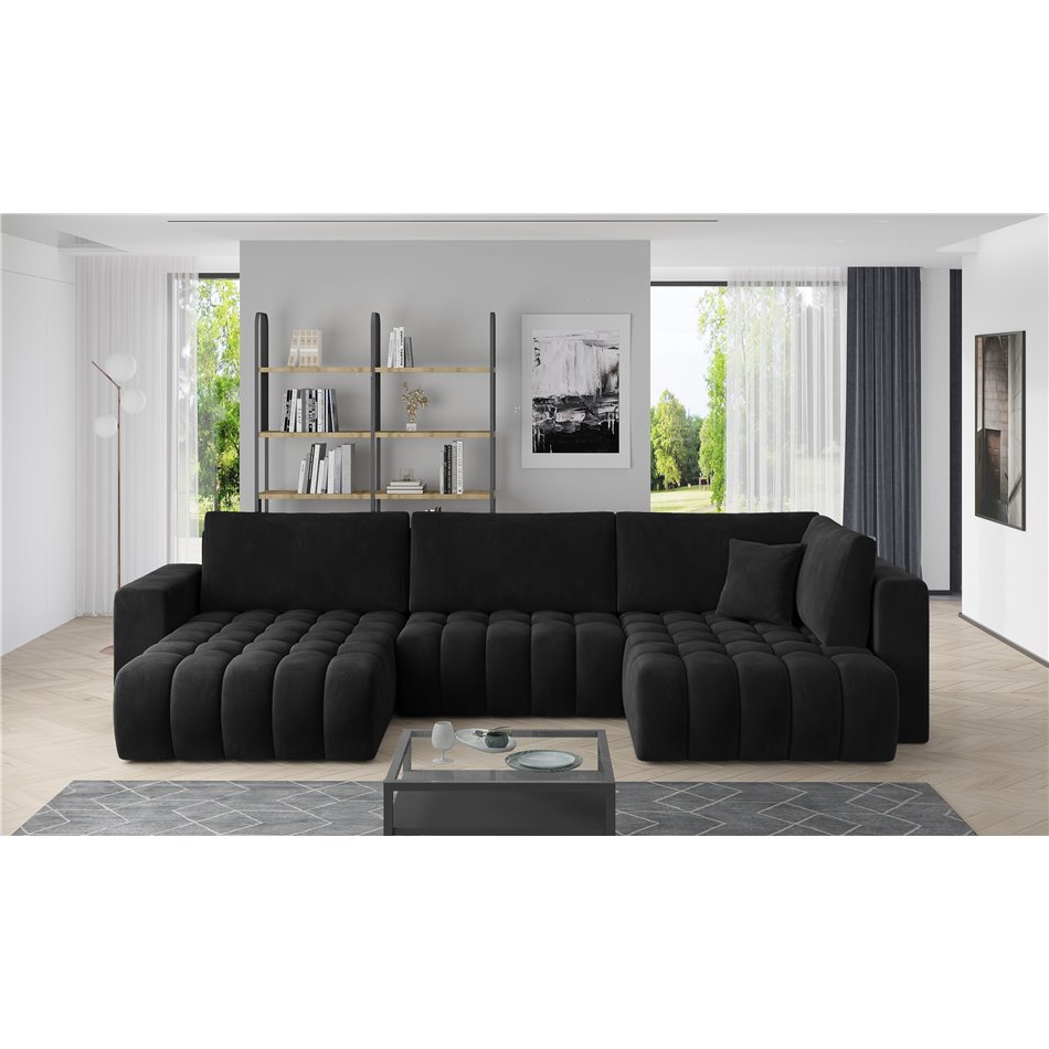 Corner sofa Elonito L, Velvetmat 10, black, H92x340x170