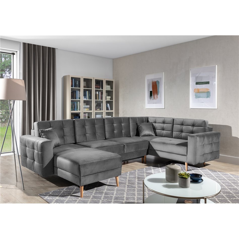 Corner sofa Elsgard U Reversible, Monolith 85, gray, H93x326x202