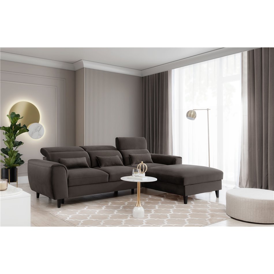 Corner sofa Elfoble R, Velvetmat 22, brown, H100x267x196