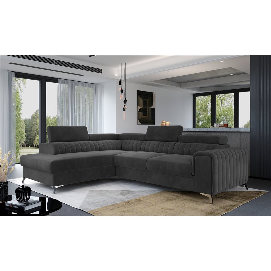 Corner sofa Elaurence L, Monolith 97, gray, H92x278x205