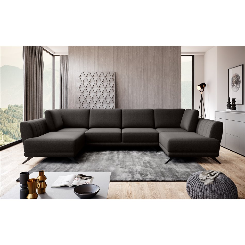 Corner sofa Elarco Symmetrical, Flores 22, brown, H90x362x191