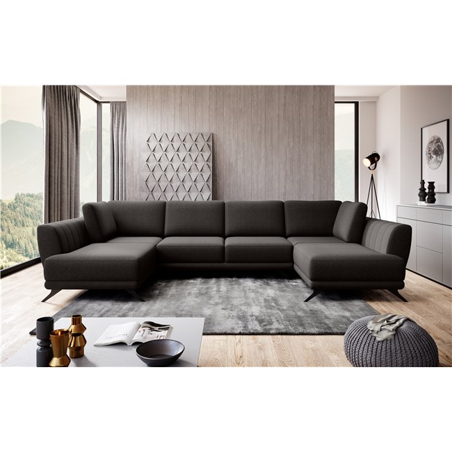 Corner sofa Elarco Symmetrical, Flores 22, brown, H90x362x191