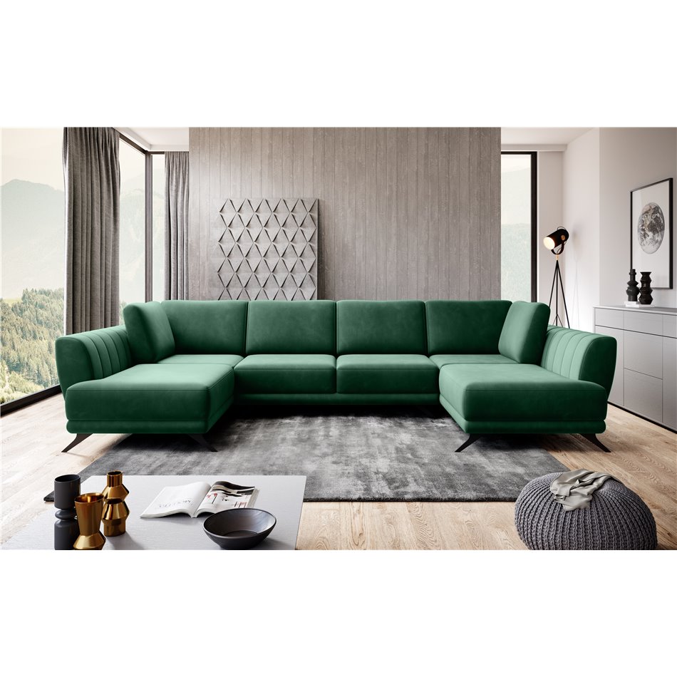 Corner sofa Elarco Symmetrical, Lukso 35, green, H90x362x191