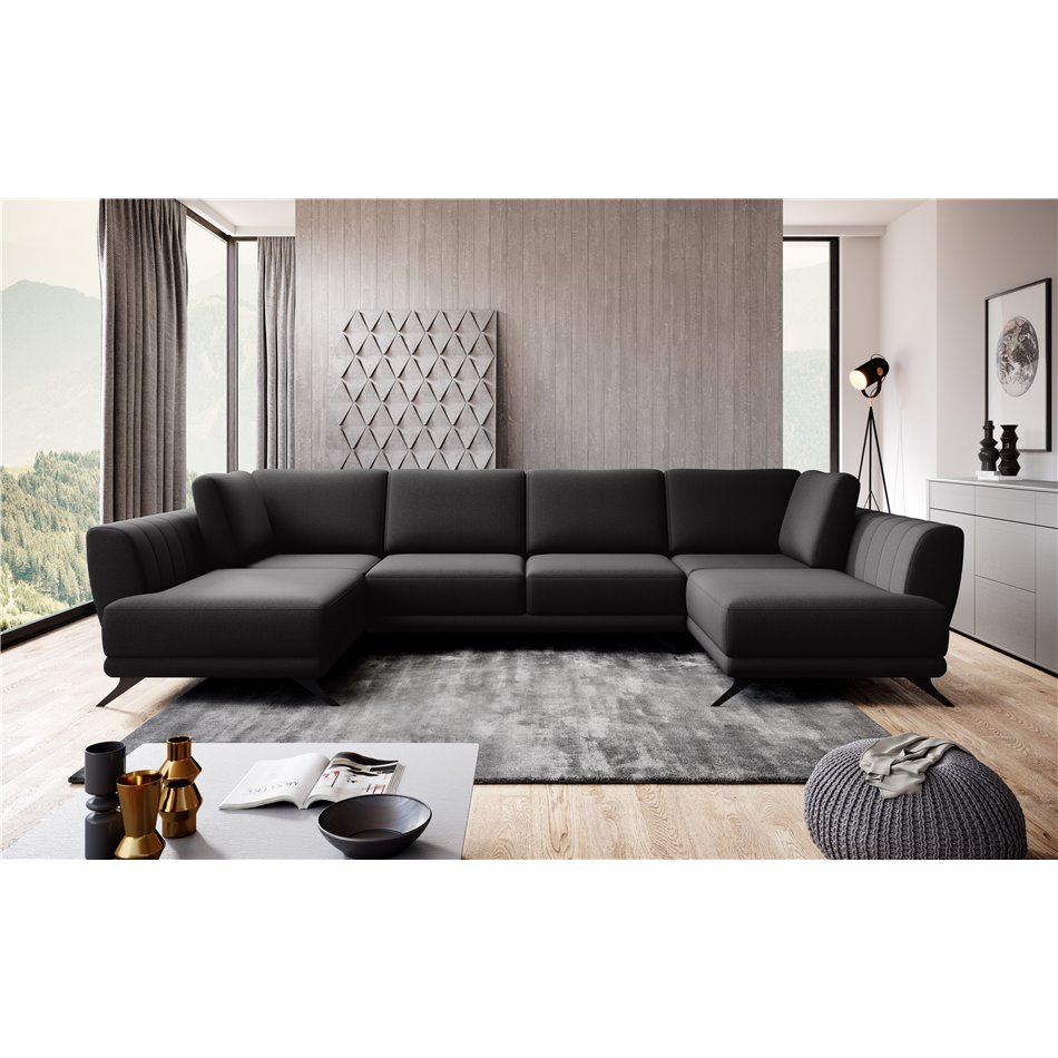 Corner sofa Elarco Symmetrical, Vero 10, black, H90x362x191