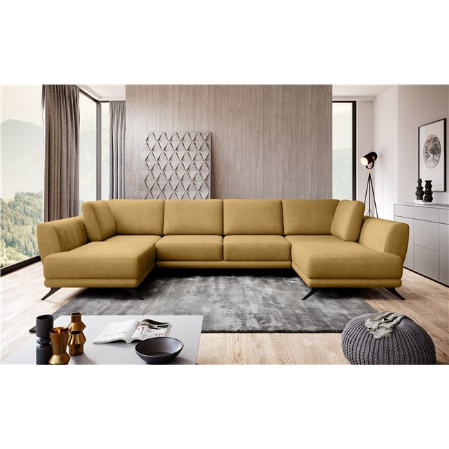 Corner sofa Elarco Symmetrical, Nube 45, yellow, H90x362x191