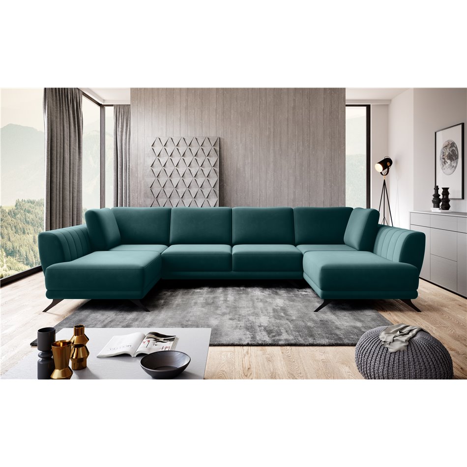 Corner sofa Elarco Symmetrical, Velvetmat 38, green, H90x362x191