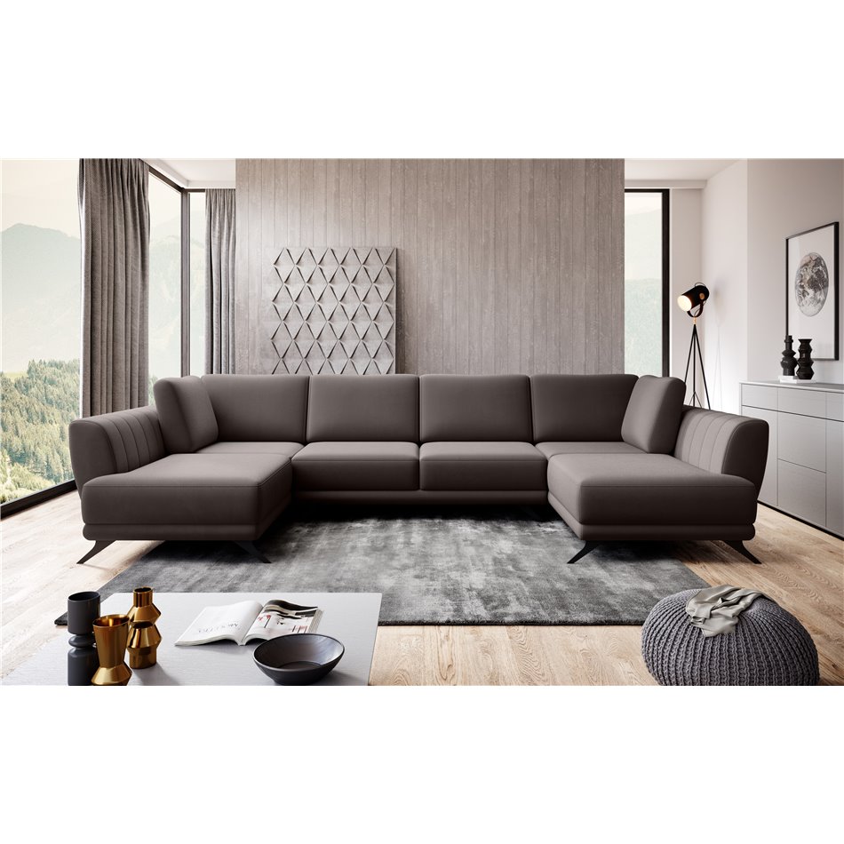 Corner sofa Elarco Symmetrical, Savoi 7, gray, H90x362x191