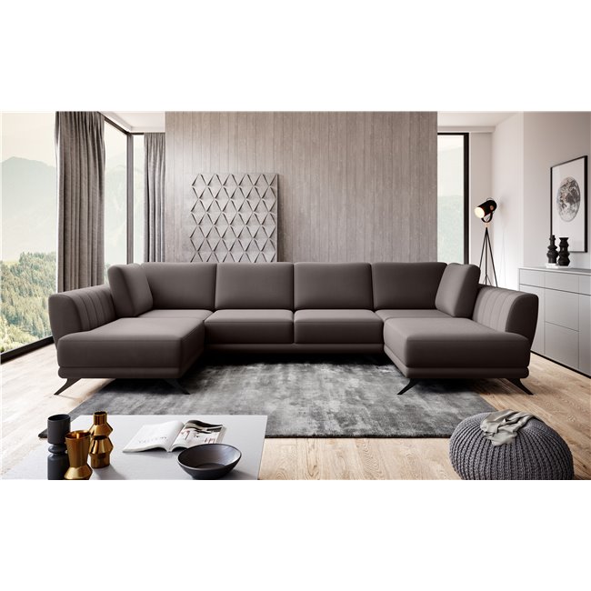 Corner sofa Elarco Symmetrical, Savoi 7, gray, H90x362x191