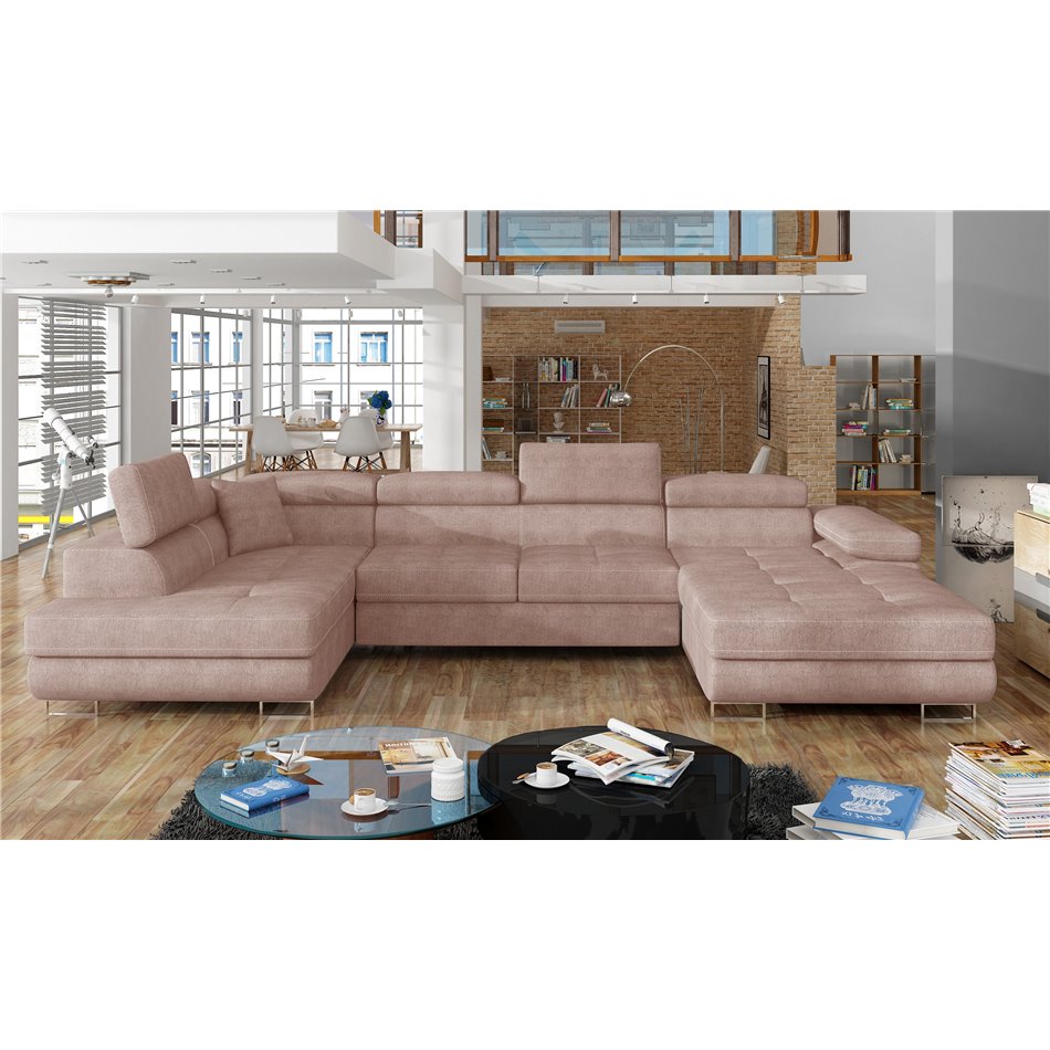 Corner sofa Elcardo L, Omega 91, pink, H90x345x58