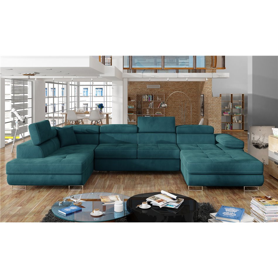 Corner sofa Elcardo L, Mat Velvet 75, green, H90x345x58