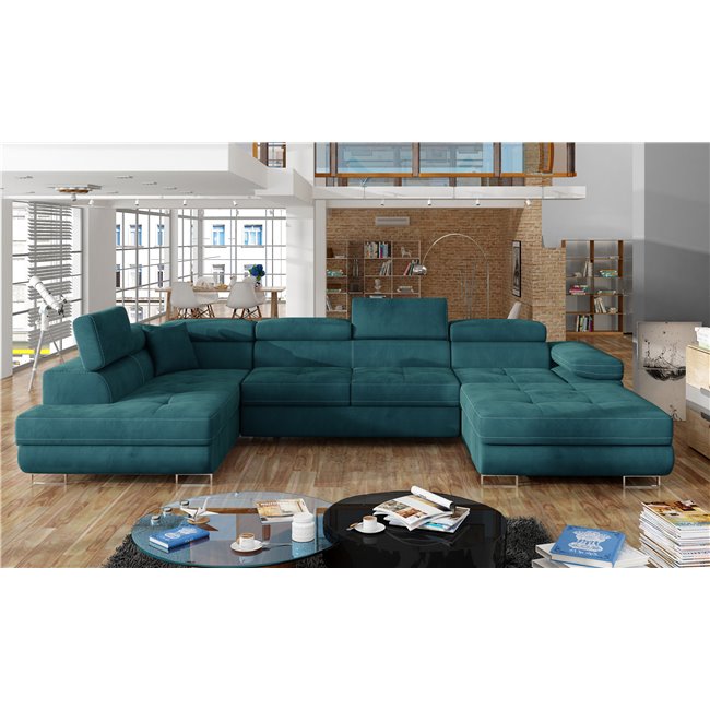 Corner sofa Elcardo L, Mat Velvet 75, green, H90x345x58