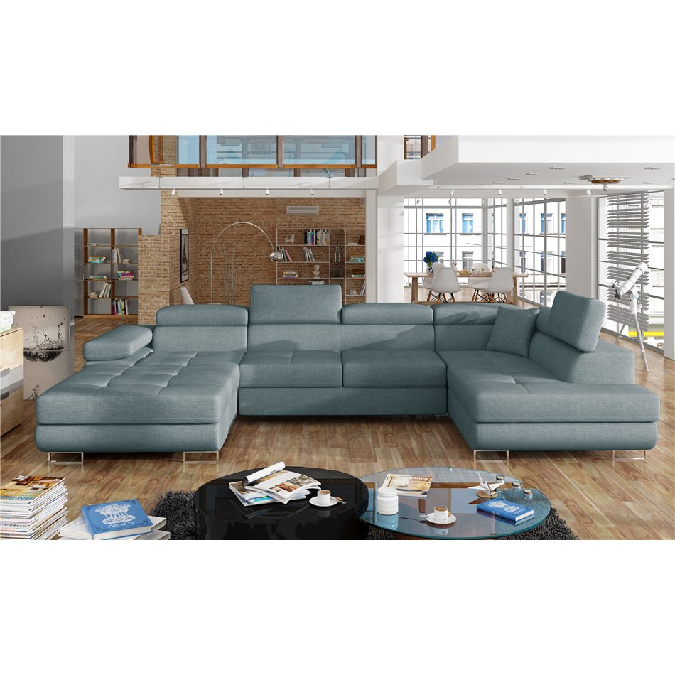 Corner sofa Elcardo R, Cover 70, blue, H90x345x58