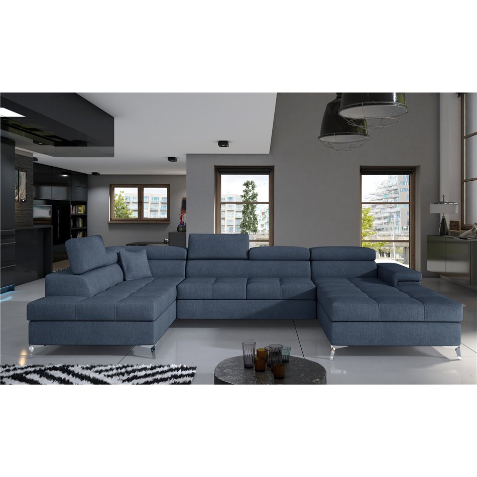Corner sofa Elduaro L, Omega 86, blue, H90x345x60