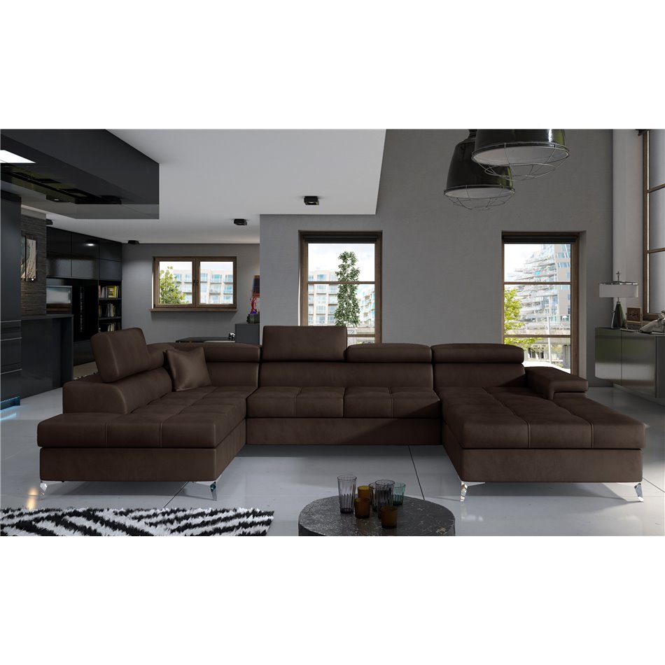 Corner sofa Elduaro L, Monolith 29, brown, H90x345x60