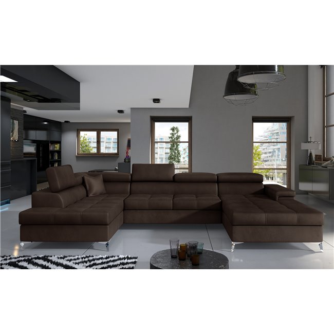 Corner sofa Elduaro L, Monolith 29, brown, H90x345x60